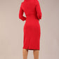 Model is wearing a diva catwalk Juliette 3/4 Sleeve Knee Length dress with bow detail in scarlet red colour back