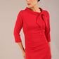 Model is wearing a diva catwalk Juliette 3/4 Sleeve Knee Length dress with bow detail in scarlet red colour