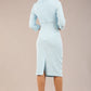 Model is wearing a diva catwalk Juliette 3/4 Sleeve Knee Length dress with bow detail in sky blue colour
