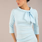 Model is wearing a diva catwalk Juliette 3/4 Sleeve Knee Length dress with bow detail in sky blue colour