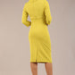 Model is wearing a diva catwalk Juliette 3/4 Sleeve Knee Length dress with bow detail in citrus green colour back