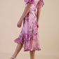 Model wearing diva catwalk Petra Floral Print A-Line skirt dress side