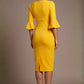 Santorini 3/4 Length Bell Sleeve Midi Pencil Dress 
