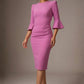 Santorini 3/4 Length Bell Sleeve Midi Pencil Dress 