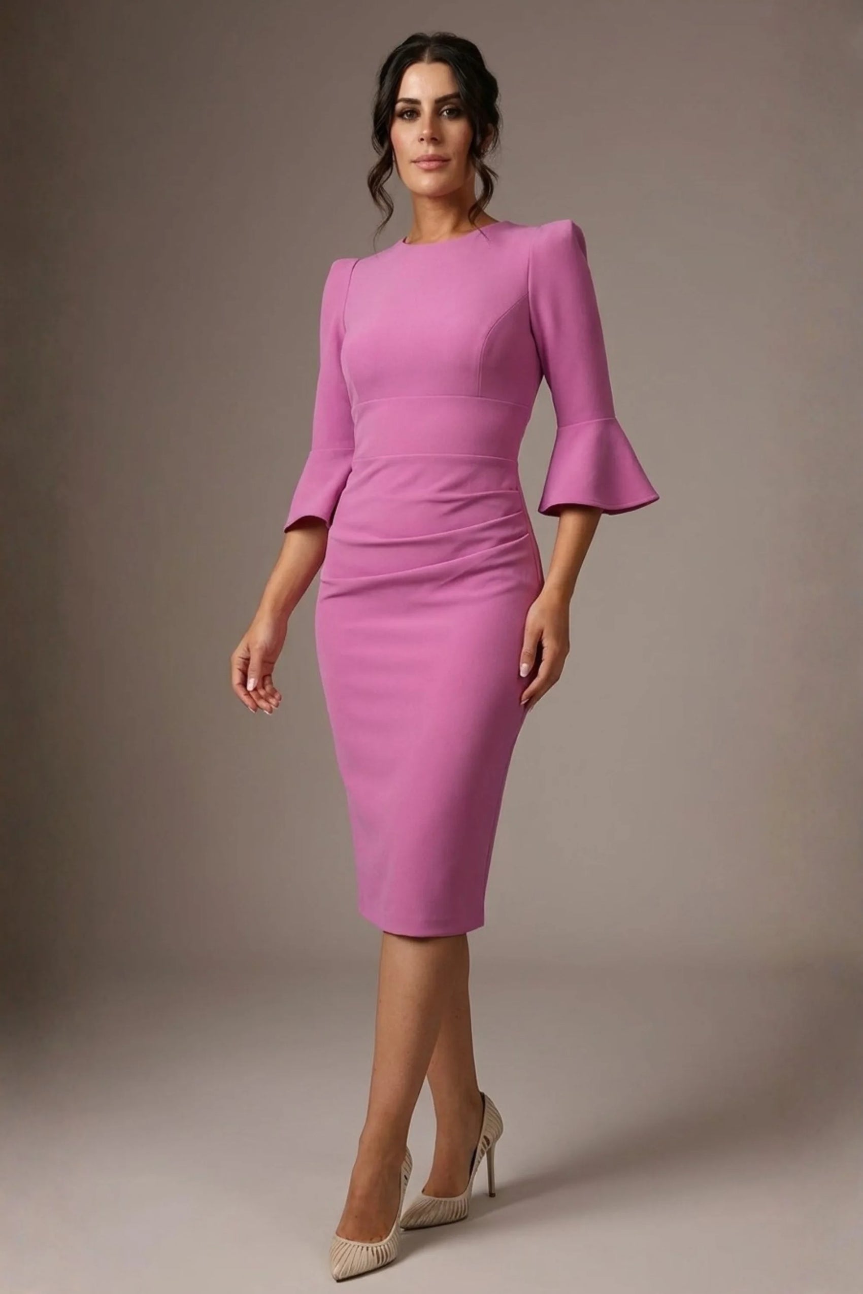 Santorini 3/4 Length Bell Sleeve Midi Pencil Dress 