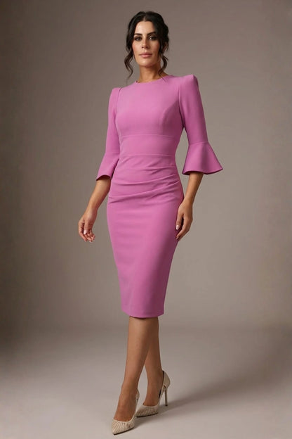 Santorini 3/4 Length Bell Sleeve Midi Pencil Dress 