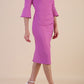 Model wearing diva catwalk Santorini 3/4 Length Bell Sleeve Midi Pencil Dress in Begonia Pink side