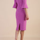 Model wearing diva catwalk Santorini 3/4 Length Bell Sleeve Midi Pencil Dress in Begonia Pink back