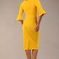 Model wearing diva catwalk Santorini 3/4 Length Bell Sleeve Midi Pencil Dress in Sunshine Yellow back