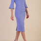 Model wearing diva catwalk Santorini 3/4 Length Bell Sleeve Midi Pencil Dress in Vista Blue side