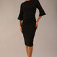 Model wearing diva catwalk Santorini 3/4 Length Bell Sleeve Midi Pencil Dress in Black front