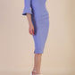Model wearing diva catwalk Santorini 3/4 Length Bell Sleeve Midi Pencil Dress in Vista Blue side
