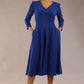 Model wearing diva catwalk Kate 3/4 Length Sleeve A-Line Swing Dress with pockets in Cobalt Blue colour