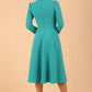 Model wearing diva catwalk Kate 3/4 Length Sleeve A-Line Swing Dress in Aqua Green colour