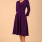 Model wearing diva catwalk Kate 3/4 Length Sleeve A-Line Swing Dress in Deep Purple front