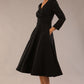 Model wearing diva catwalk Kate 3/4 Length Sleeve A-Line Swing Dress with pockets in Black front