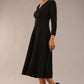 Model wearing diva catwalk Kate 3/4 Length Sleeve A-Line Swing Dress with pockets in Black front