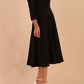 Model wearing diva catwalk Kate 3/4 Length Sleeve A-Line Swing Dress in Black front side