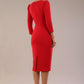 Model is wearing a diva catwalk Cyrus 3/4 Sleeve Pencil skirt Dress in Salsa Red back (Salsa Red)