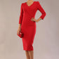 Model is wearing a diva catwalk Cyrus 3/4 Sleeve Pencil skirt Dress in Salsa Red front (Salsa Red)