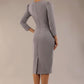 Model wearing diva catwalk Cyrus 3/4 Sleeve Pencil skirt Dress in Sky Grey back (Sky Grey)