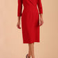 Model wearing diva catwalk Cyrus 3/4 Sleeve Pencil skirt Dress in Salsa Red front