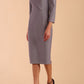 Model wearing diva catwalk Cyrus 3/4 Sleeve Pencil skirt Dress in Sky Grey front