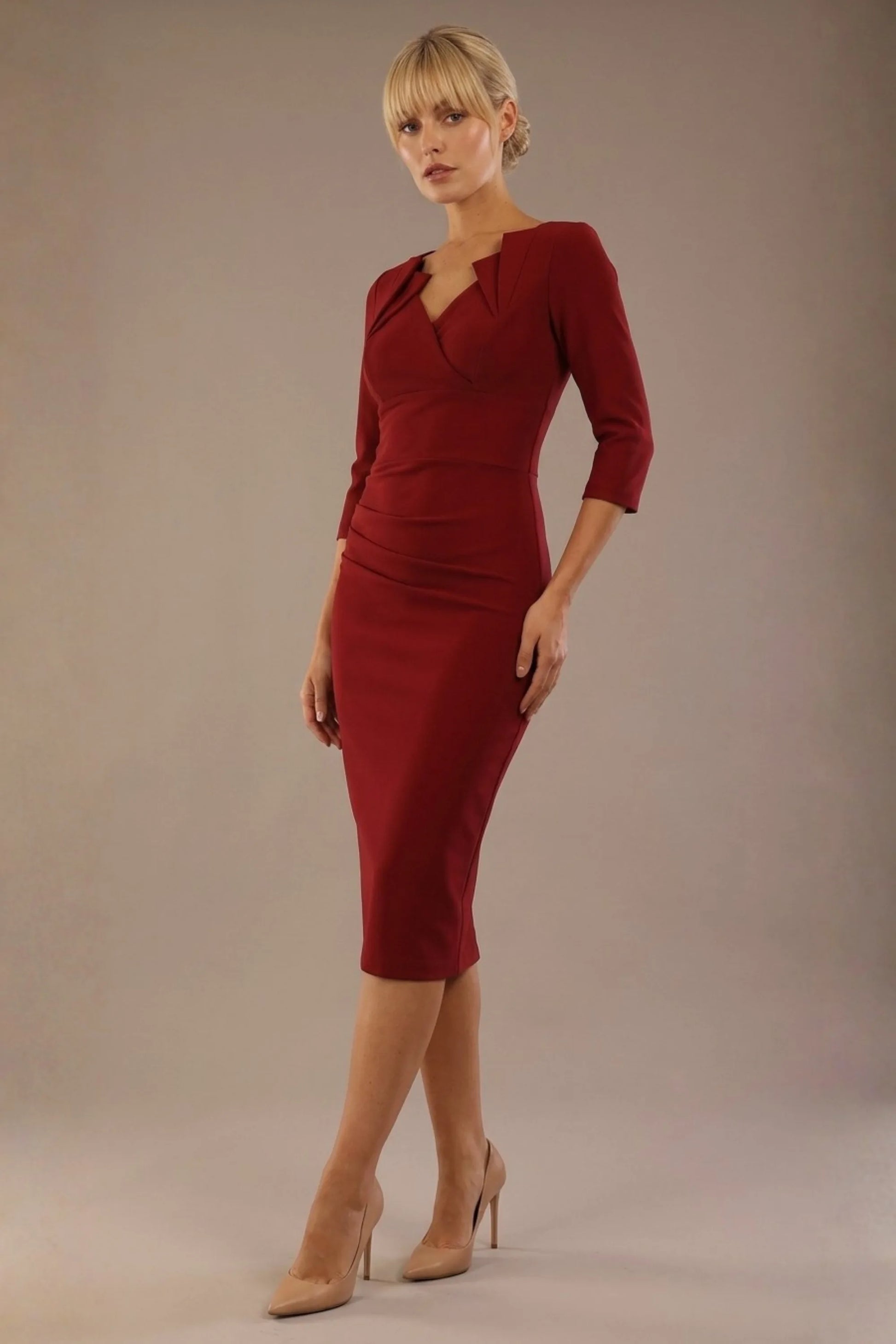 Indira 3/4 Sleeve Knee Length Pencil Dress 