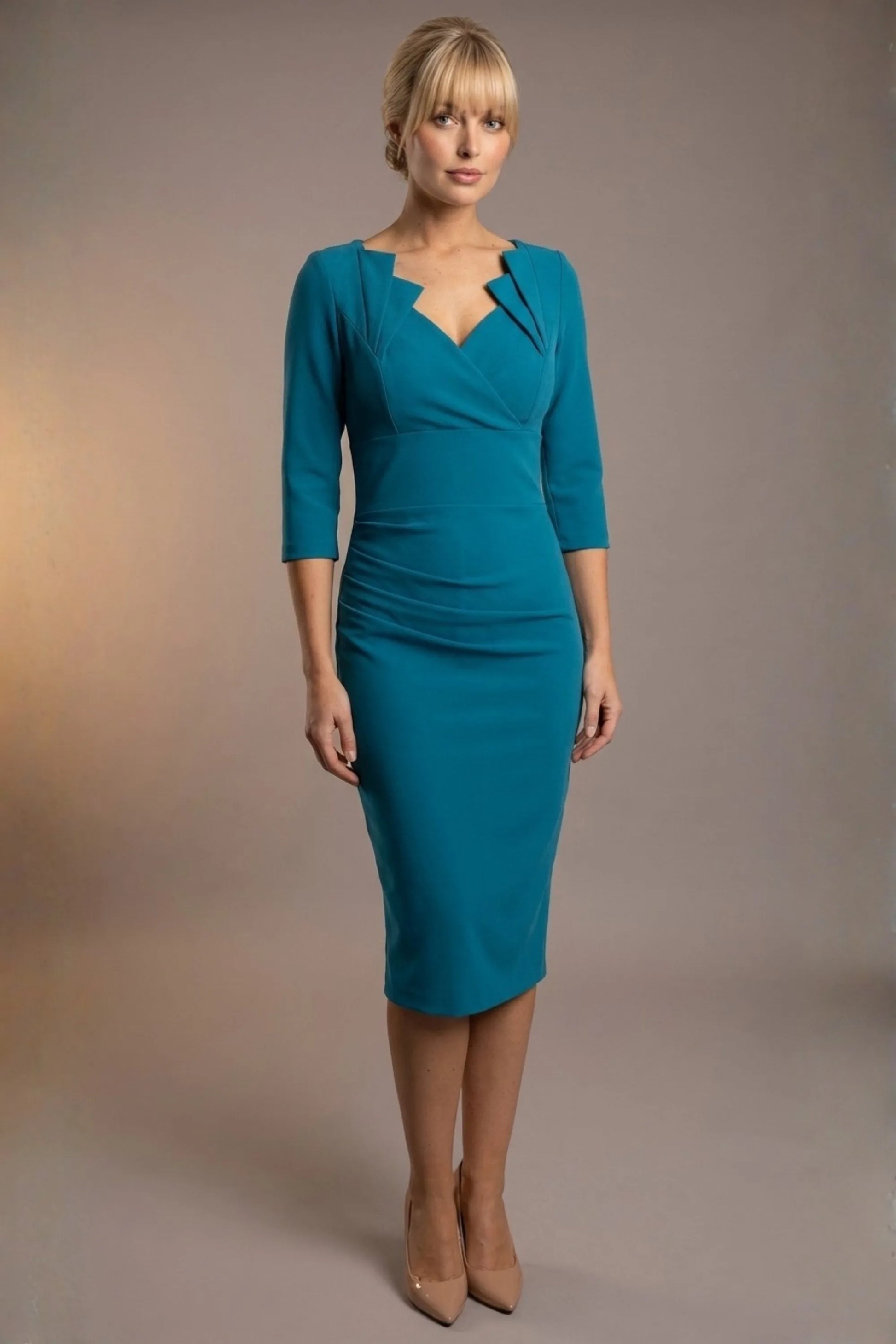 Indira 3/4 Sleeve Knee Length Pencil Dress 