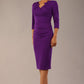 model is wearing a diva catwalk Indira 3/4 Sleeve Knee Length Pencil Dress
collar detail in passion purple colour
