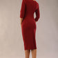 model is wearing a diva catwalk Indira 3/4 Sleeve Knee Length Pencil Dress
collar detail in rio red colour back