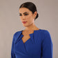 model is wearing a diva catwalk Indira 3/4 Sleeve Knee Length Pencil Dress
collar detail in cobalt blue colour