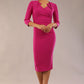 model is wearing a diva catwalk Indira 3/4 Sleeve Knee Length Pencil Dress
collar detail in magenta colour