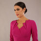 model is wearing a diva catwalk Indira 3/4 Sleeve Knee Length Pencil Dress
collar detail in magenta colour