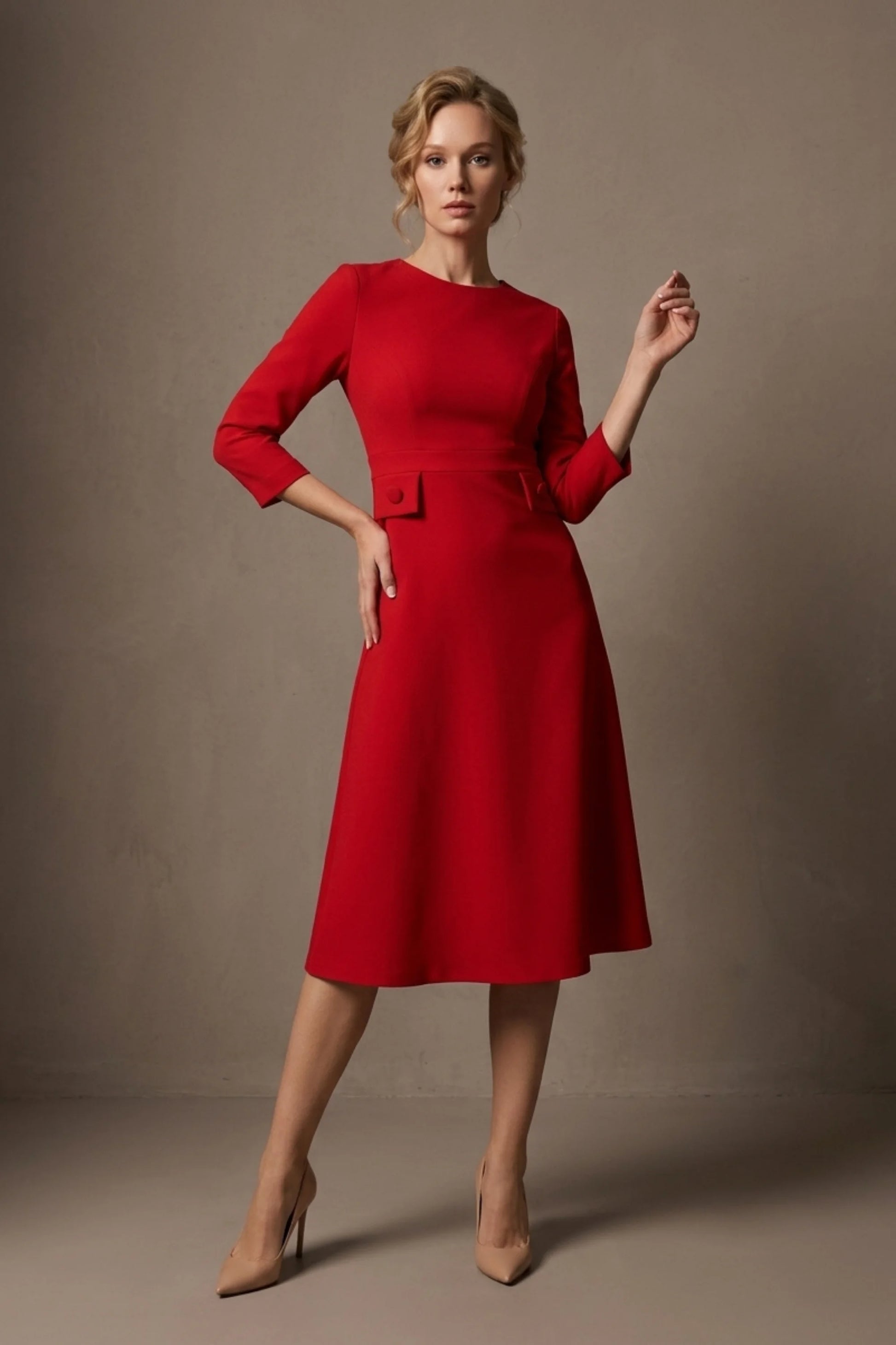 Seed Gresham 3/4 Sleeve Knee Length A-Line Dress 