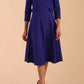 Model wearing diva catwalk Gresham 3/4 Sleeve Knee Length A-Line Dress in Palace Blue front