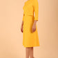 Model wearing diva catwalk Gresham 3/4 Sleeve Knee Length A-Line Dress in Daffodil Yellow