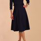 Model wearing diva catwalk Gresham 3/4 Sleeve Knee Length A-Line Dress in Navy Blue front