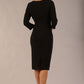 Model wearing DIVA Catwalk Peppard 3/4 Sleeve Pencil Dress in Cameo fabric knee length in black colour back image 