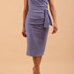 Model wearing diva catwalk Syon Short Sleeved Pencil Dress with tie detail at the waist area in Vista Blue colour front 