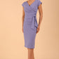 Model wearing diva catwalk Syon Short Sleeved Pencil Dress with tie detail at the waist area in Vista Blue colour front 
