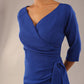 model wearon a diva catwalk Bronwen 3/4 sleeved Tie Pencil Dress in cobalt blue colour