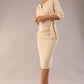 model wearon a diva catwalk Bronwen 3/4 sleeved Tie Pencil Dress in sandshell beige colour front