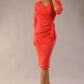 model wearon a diva catwalk Bronwen 3/4 sleeved Tie Pencil Dress in grenadine orange colour front