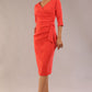 model wearon a diva catwalk Bronwen 3/4 sleeved Tie Pencil Dress in grenadine orange colour front