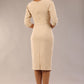 model wearon a diva catwalk Bronwen 3/4 sleeved Tie Pencil Dress in sandshell beige colour back