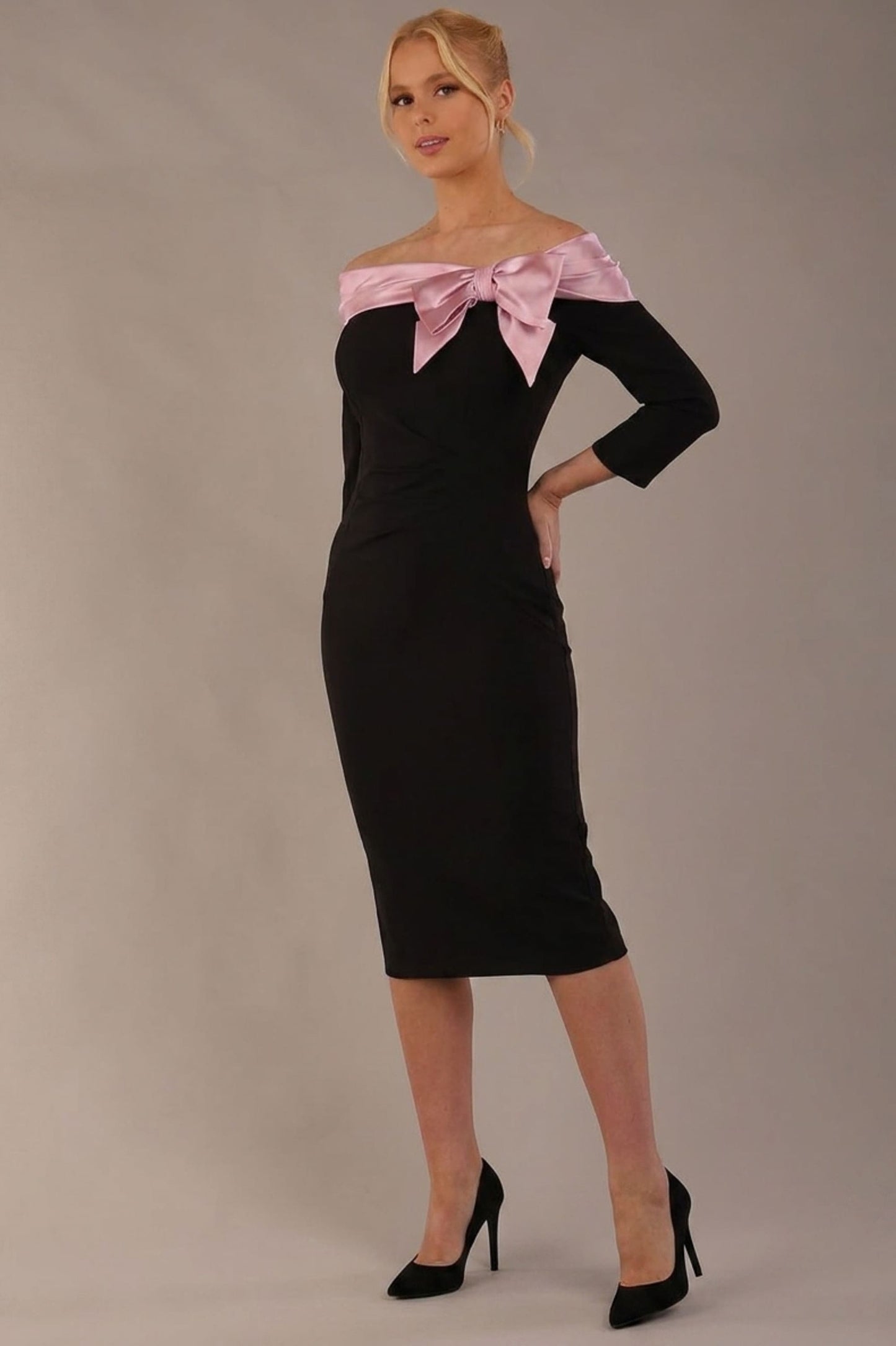 Rosalind Off Shoulder Bow Detail Pencil Dress 
