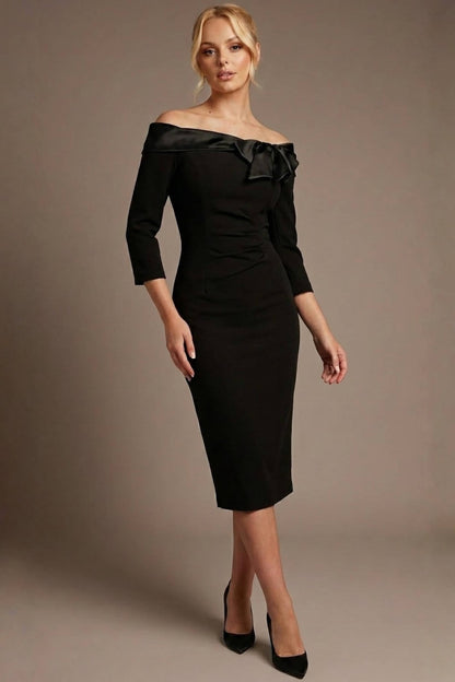 Rosalind Off Shoulder Bow Detail Pencil Dress 