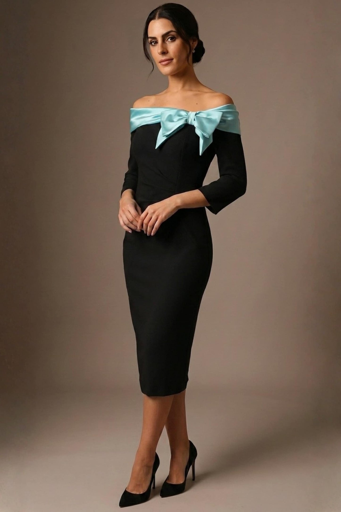 Rosalind Off Shoulder Bow Detail Pencil Dress 