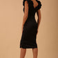 model wearing a diva catwalk Prudence Satin Pencil Dress sleeveless pencil dress in black colour back